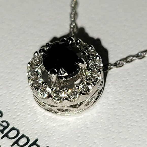 Sterling Silver Blue Sapphire & Diamond Necklace & Earrings Sept Birthstone DH1 - Picture 11 of 16